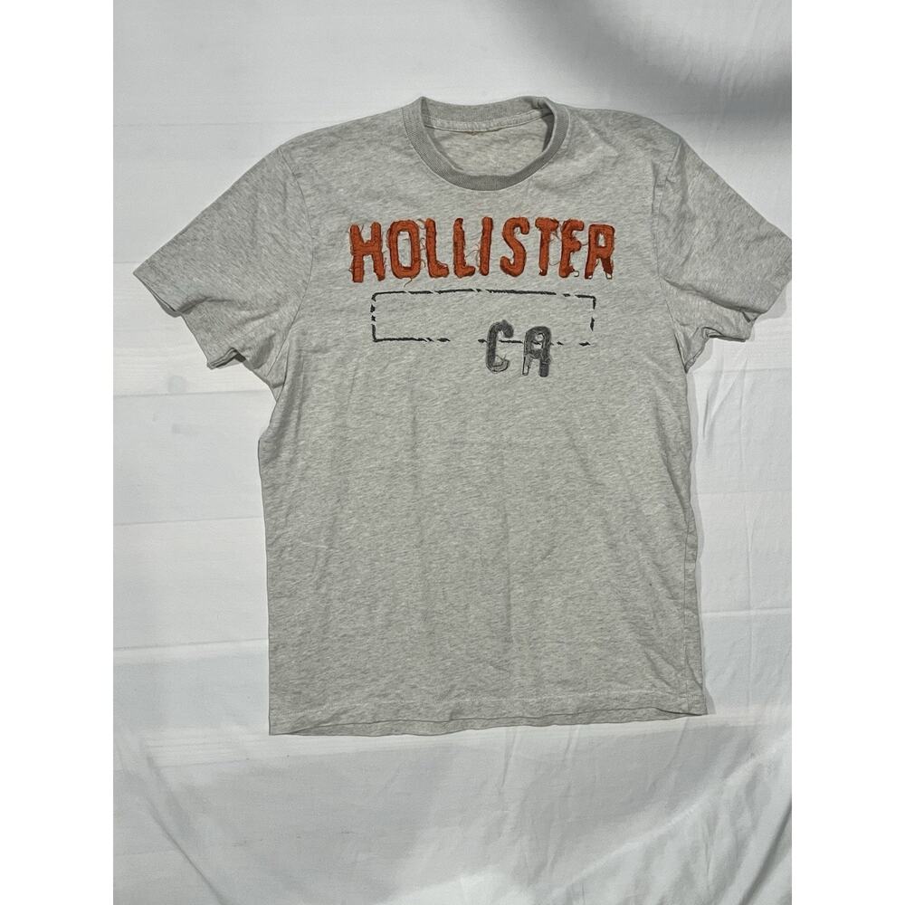 Hollister Graphic T-Shirt Men’s Large Gray Orange Logo Crew Neck